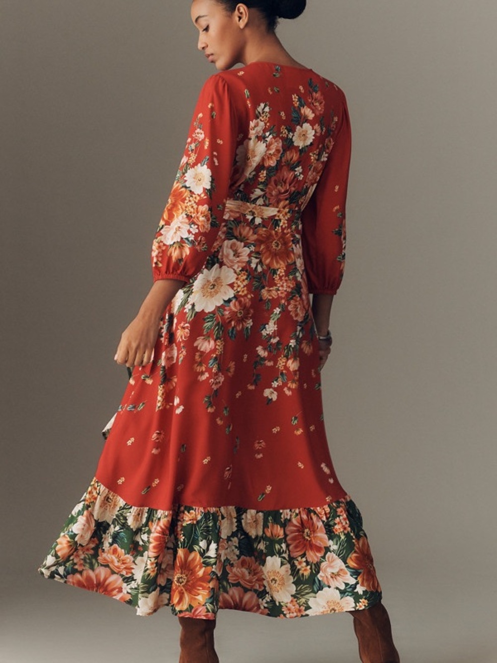 FARM Rio Red Floral Wrap Midi Dress Size Medium NWT $268 - Picture 3 of 9